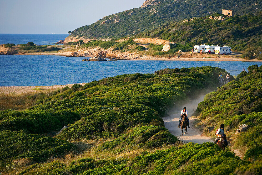 France, Corse du Sud, near Bonifacio, Horse hiking in the Golfe de Santa Manza