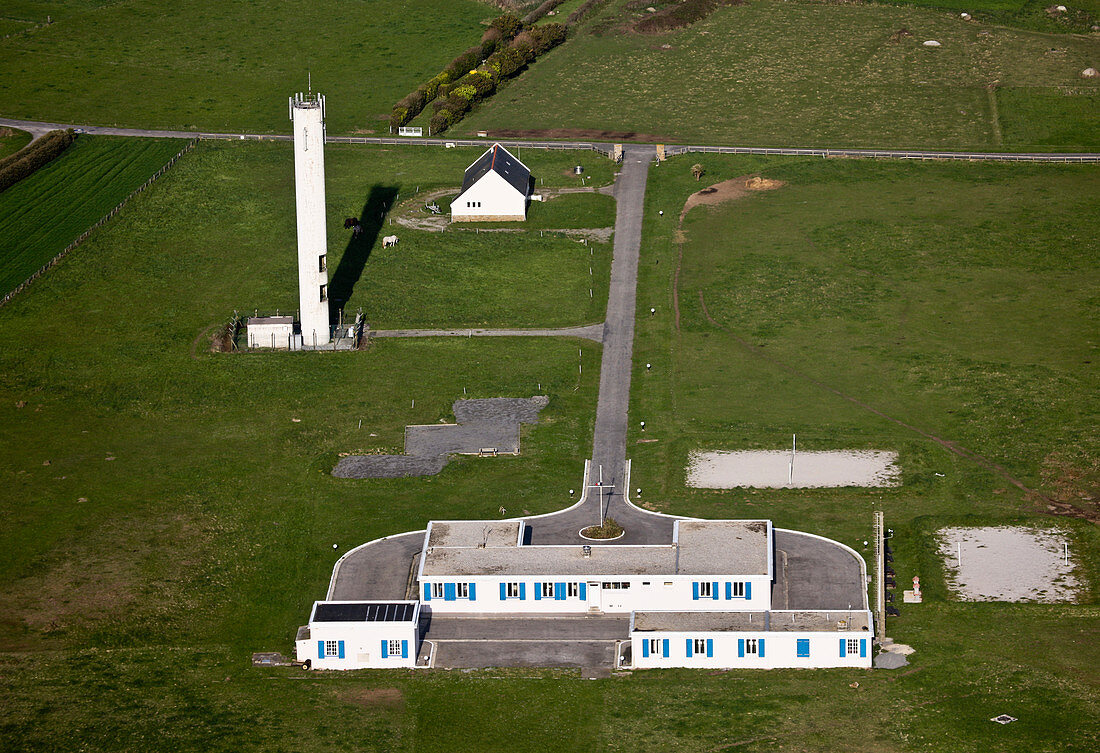 France, Finistere, near Plouarzel, the Cross Corsen at Pointe de Corsen (aerial view)