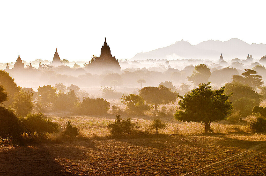 Myanmar (Burma), Mandalay Division, Bagan (Pagan), Old Bagan, archeological site housing hundreds of pagodas and stupas built between the 10th and 13th centuries (aerial view)