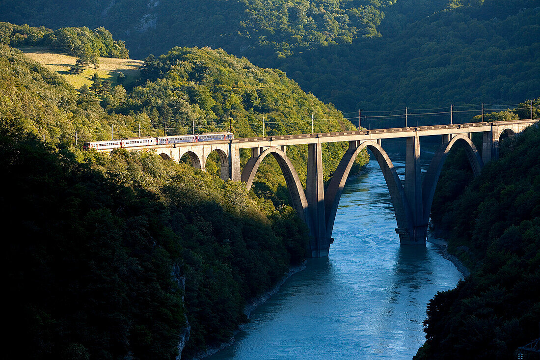 France, Ain, Viaduct of Longeray on Rhone River, listed site of Defile de L'Ecluse and fortifications of Fort L'Ecluse