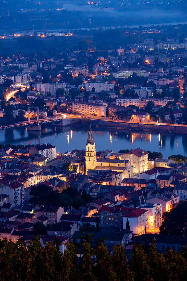 France, Drome, Tain L'Hermitage in the background Rhone River and Tournon