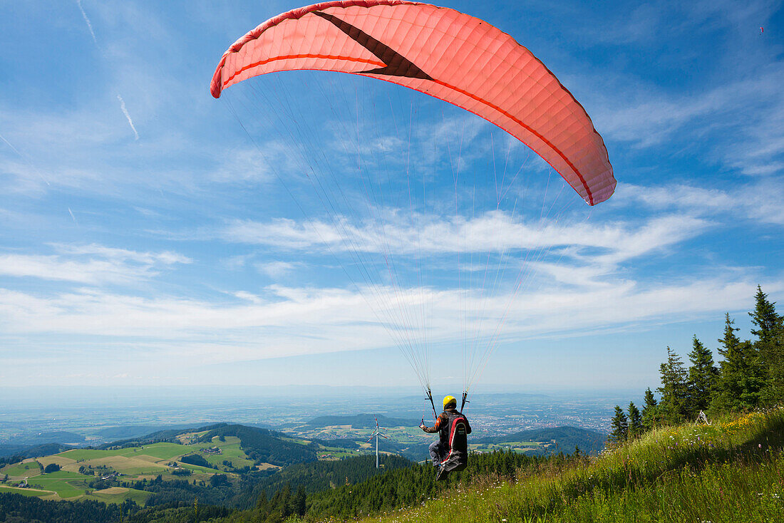 paraglider, Schauinsland, near Freiburg, Black Forest, Baden-Wuerttemberg, Germany