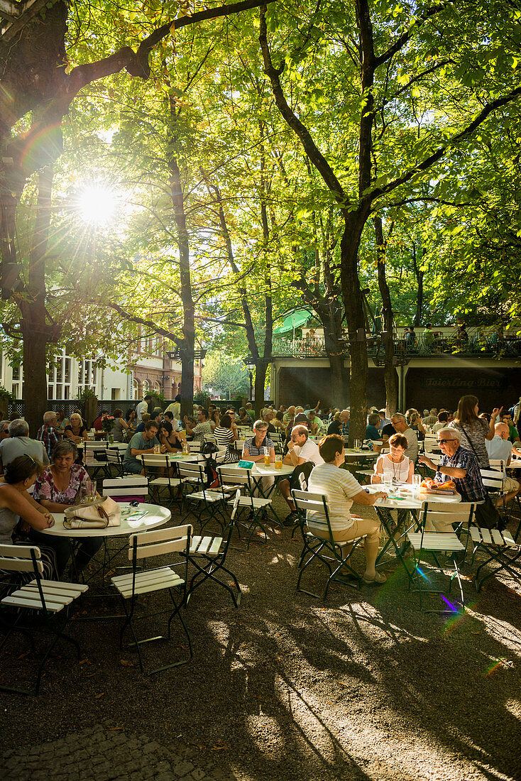 Biergarten Feierling, Fischerau, Altstadt, Freiburg im Breisgau, Schwarzwald, Baden-Württemberg, Deutschland