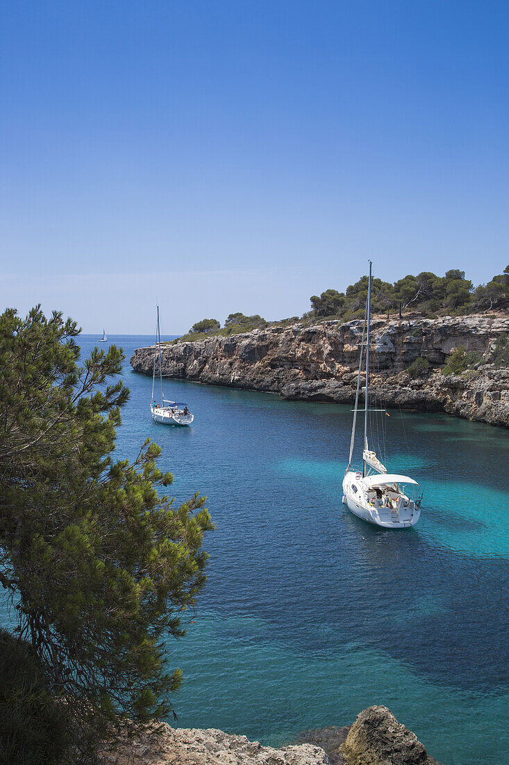 Sailboats at Cala Pi bay, Cala Pi, Mallorca, Balearic Islands, Spain