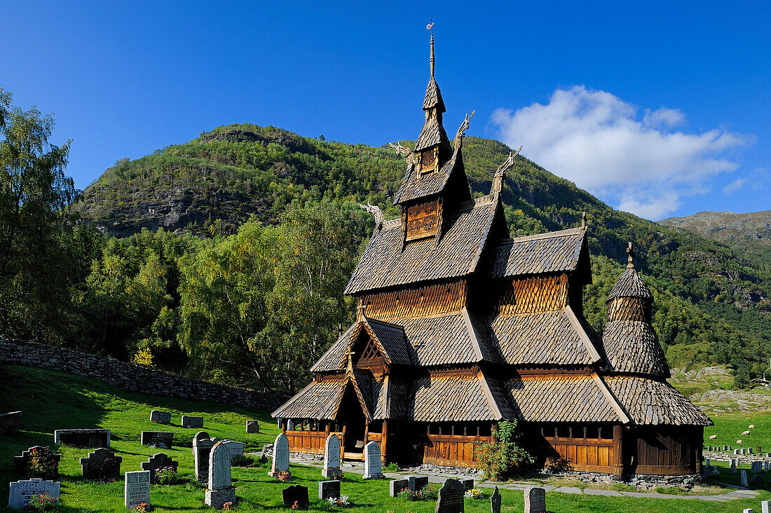Norway, Sogn Og Fjordane County, Borgund, wooden stave church called stavkirker or stavkirke built in 1130