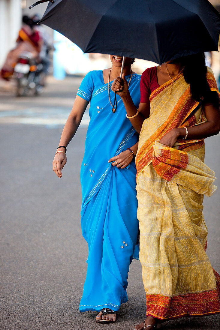 India, Kerala State, Kochi (Cochin), young indian ladies in a sari