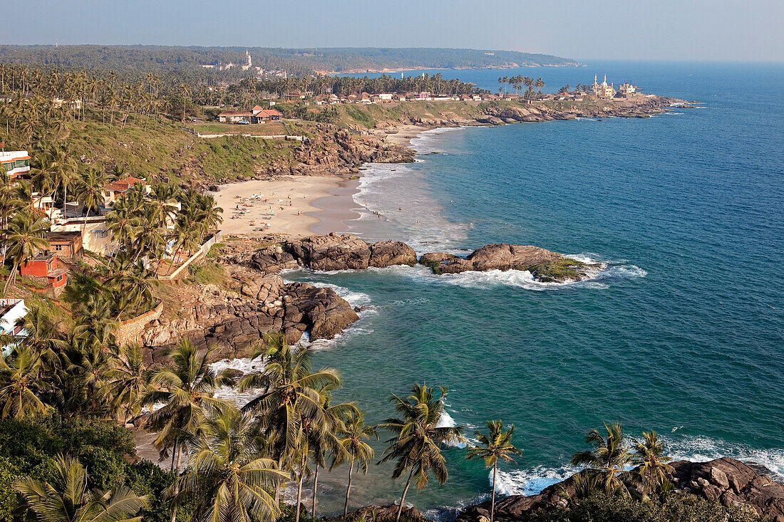 India, Kerala State, seaside resort of Kovalam (aerial view)