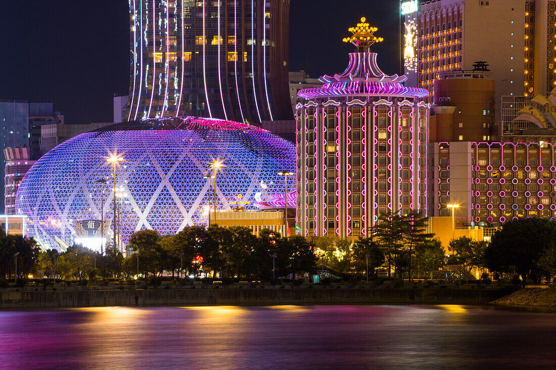 Grand Lisboa Hotel & Casino at night, Macau, Macau, China
