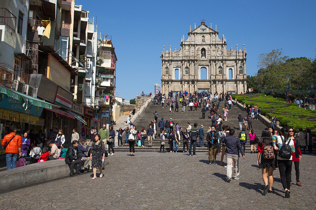 People on steps of Ruins of St. Paul's, Macau, Macau, China