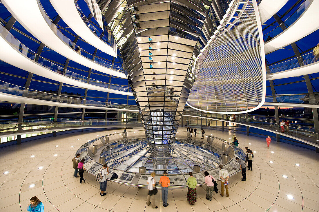 Germany, Berlin, the Reichstag, the seat of the Bundestag renovated by the architect Sir Norman Foster, the German parliament since 1999, the funnel covered with mirrors at the center of the dome