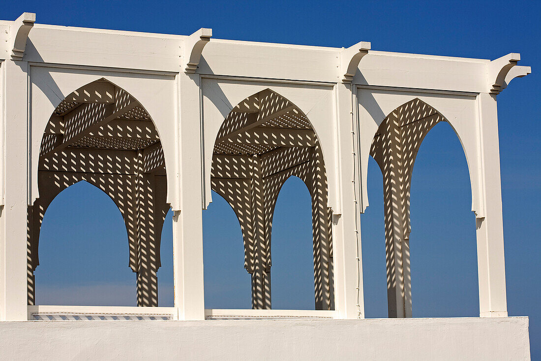 Morocco, Tangier Tetouan Region, Tangier, Kasbah, Nord-Pinus Tanger Hotel, pergola of outdoor restaurant