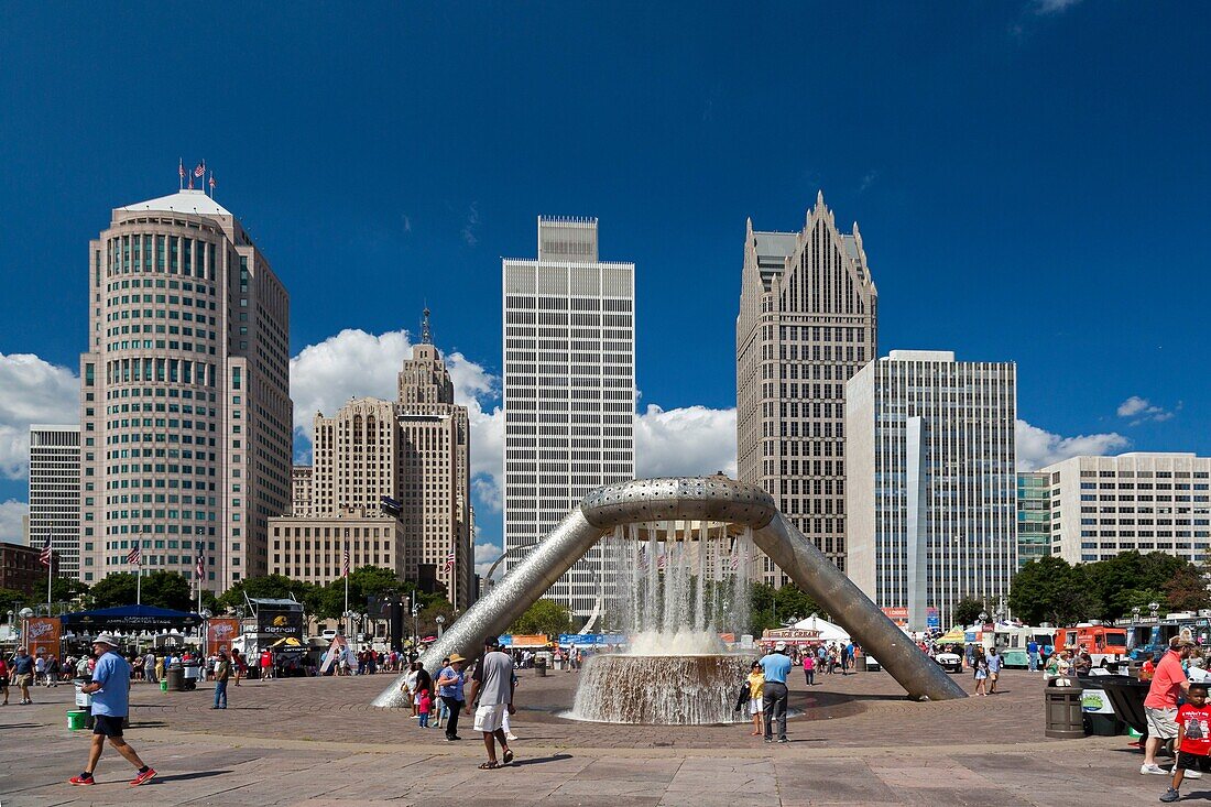 Detroit, Michigan - The Dodge Fountain in Hart Plaza, designed by Isamu Noguchi