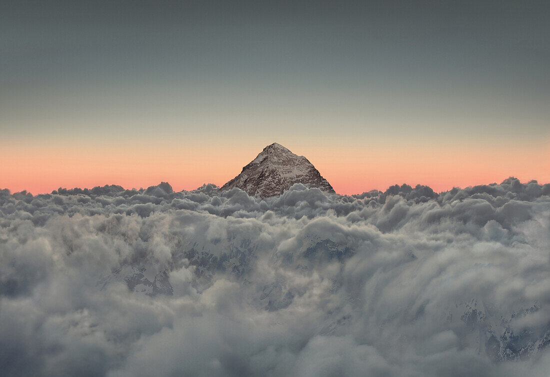 Aerial of Mount Everest over a sea of clouds, Nepal   Asia
