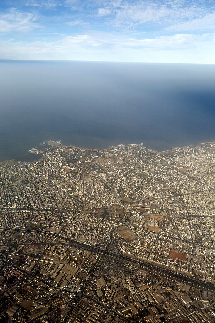 Flying over Dakar, Senegal, West Africa
