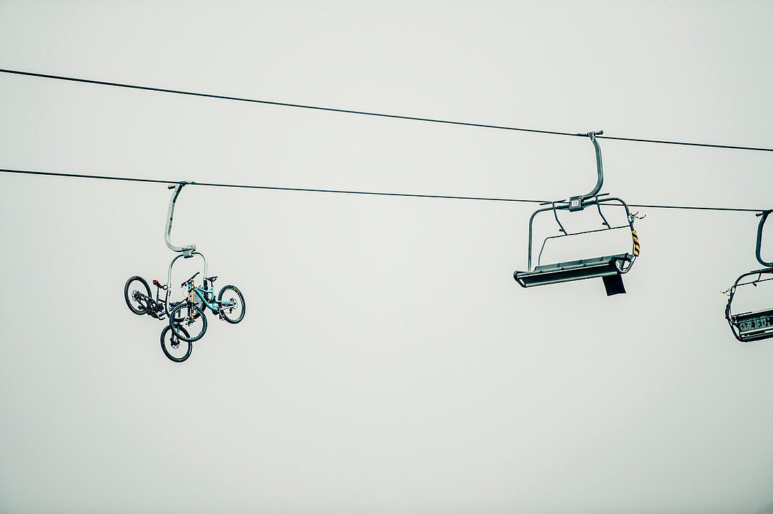 Ropeway at Brandnertal Valley, Vorarlberg, Austria, Mountains, Clouds, Mountainbike