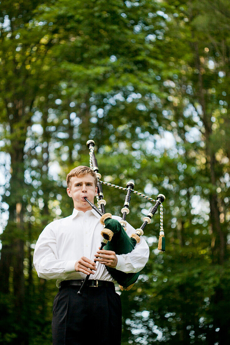 Bagpipe player, Westford, Vermont.