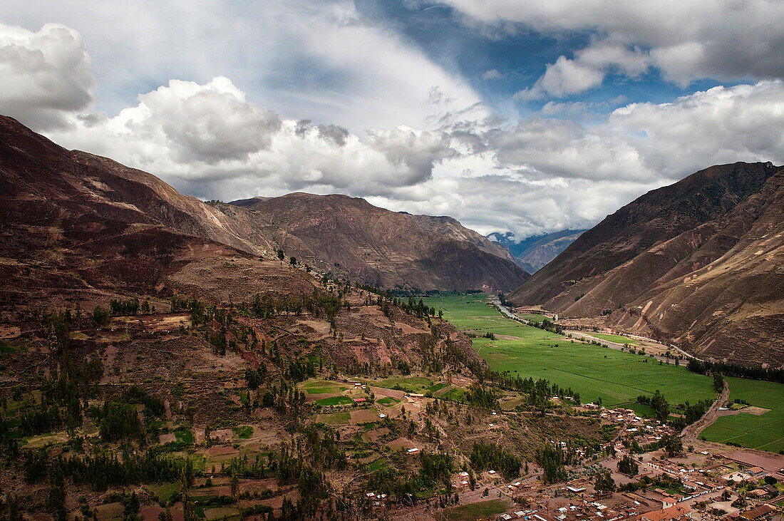 Wide angle shot of the Sacred Valley, near Cusco, Peru.