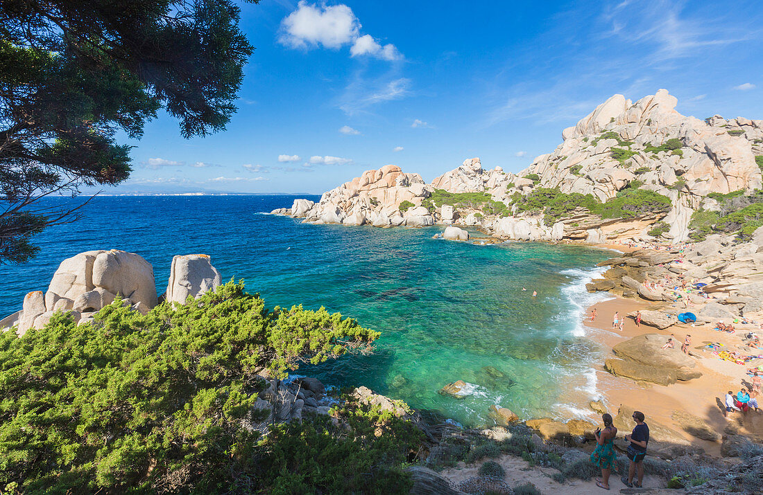 The turquoise sea and sandy beach surrounded by cliffs, Capo Testa, Santa Teresa di Gallura, Province of Sassari, Sardinia, Italy, Mediterranean, Europe