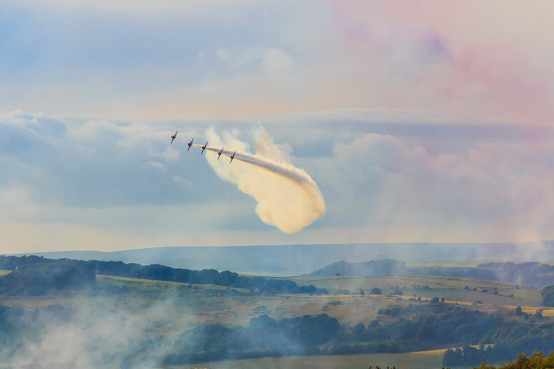 Red Arrows, Royal Air Force aerobatic display team, Peak District National Park, Derbyshire, England, United Kingdom, Europe