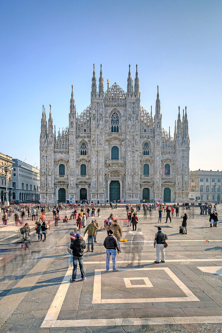 View of the square and the gothic Duomo, the icon of Milan, Milan, Lombardy, Italy, Europe