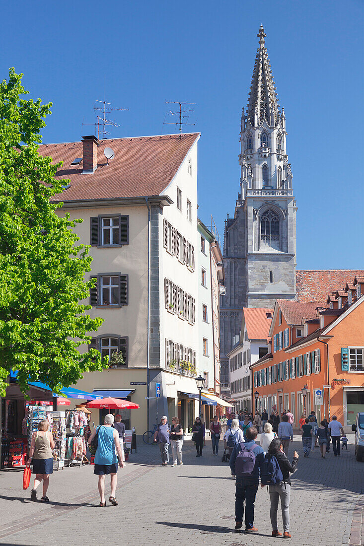 Pedestrian area and cathedral, Konstanz, Lake Constance, Baden-Wurttemberg, Germany, Europe
