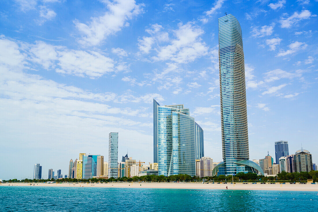 Skyline and Corniche, Al Markaziyah district, Abu Dhabi, United Arab Emirates, Middle East