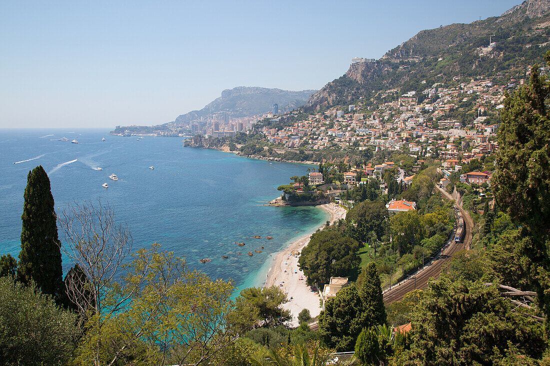 View toward Monaco from Roquebrune-Cap-Martin, Cote d'Azur, Provence, French Riviera, France, Mediterranean, Europe