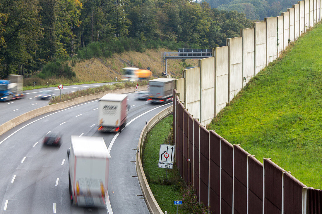 German Autobahn A1, noise barrier, wall, motorway, highway, freeway, speed, speed limit, traffic, infrastructure, Ruhr region, Germany