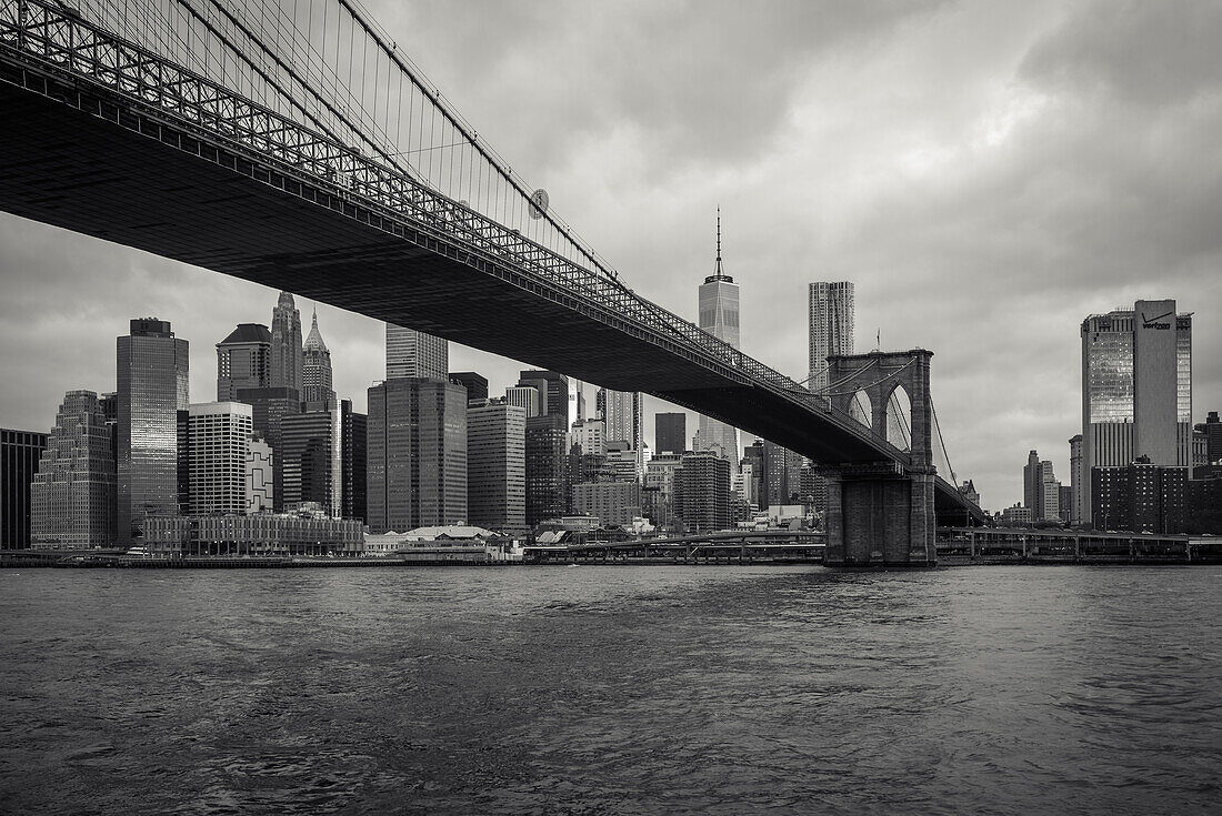 Brooklyn Bridge with Skyline Manhatten East River, New York City, New York, USA