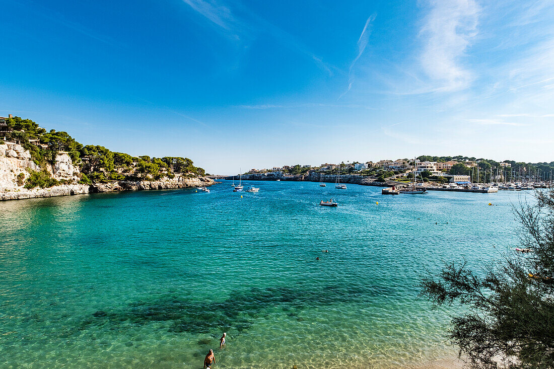 Marina and beach at Porto Christo, Mallorca, Balearic Islands, Spain