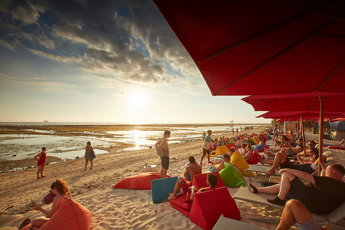 Guests in beach bar, Gili Trawangan, Lombok, Indonesia