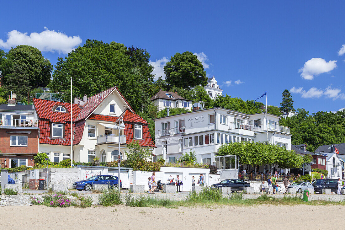 Strand und Häuser an der Elbe, Blankenese, Hansestadt Hamburg, Norddeutschland, Deutschland, Europa