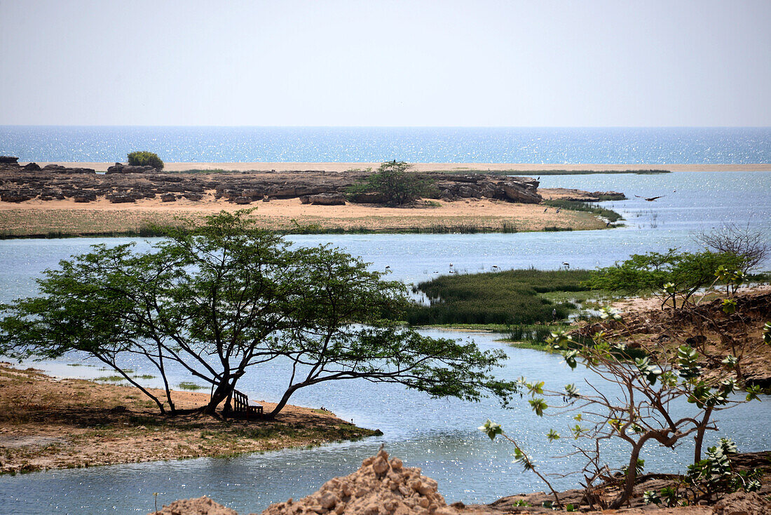 Lagune at the archaeological park Sumhuram near Taquah, Dhofar, south-Oman, Oman