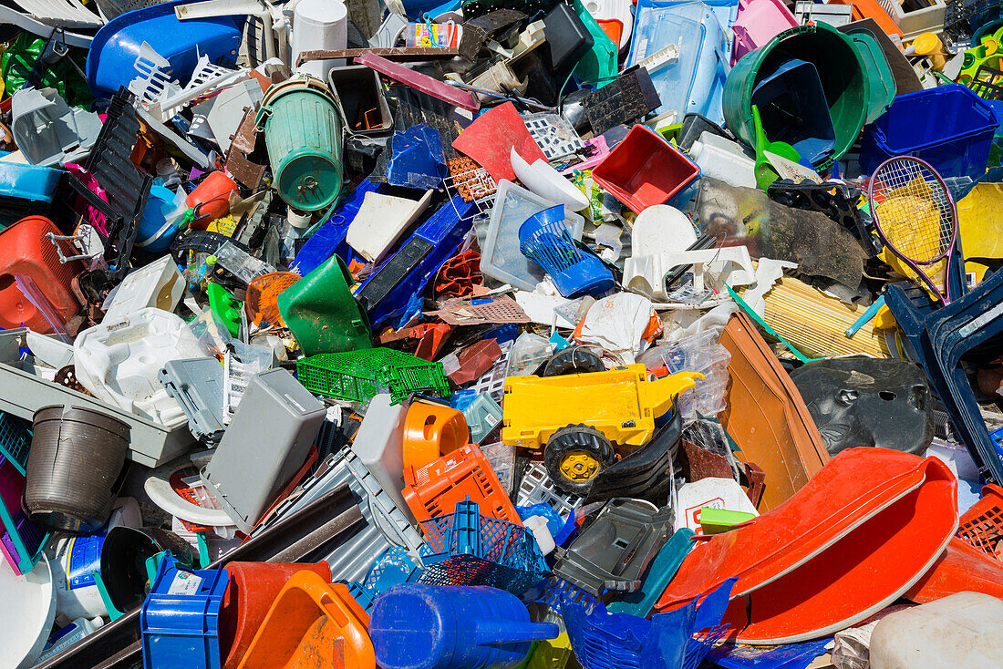 Colourful rubbish, plastic waste sorted for recycling, Freiburg im Breisgau, Baden-Wuerttemberg, Germany