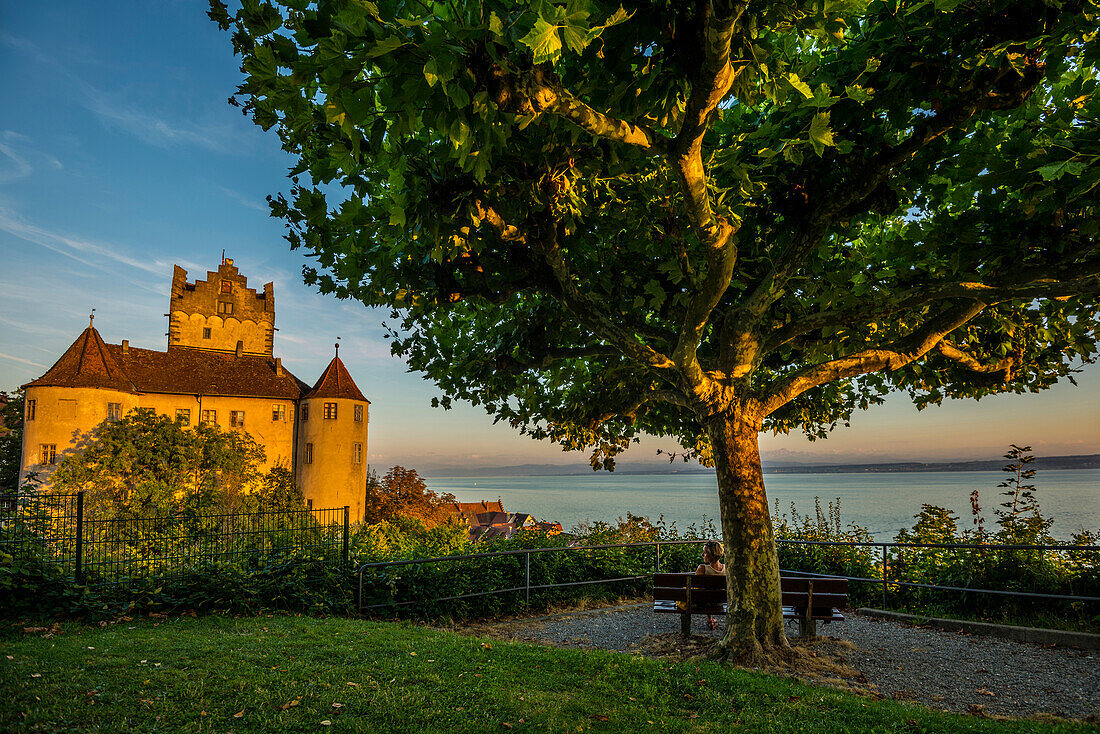 Meersburg Castle, Alte Burg, sunset, Meersburg, Lake Constance, Baden-Württemberg, Germany