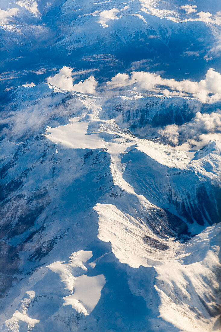 Aerial view of fresh snow on the Cascade mountain range, Washington, United States of America