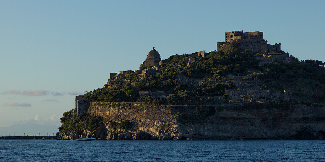 Ischia Island with walls along the coastline, Ischia, Italy