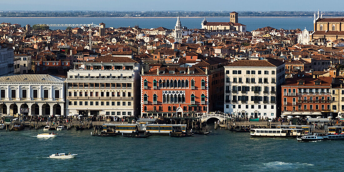 Cityscape of colourful buildings along a canal, Venice, Italy