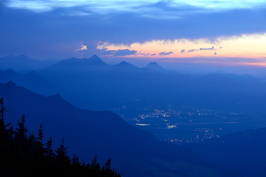 view from Hochries over Samerberg to Inn river valley, Chiemgau county, Bavaria, Germany