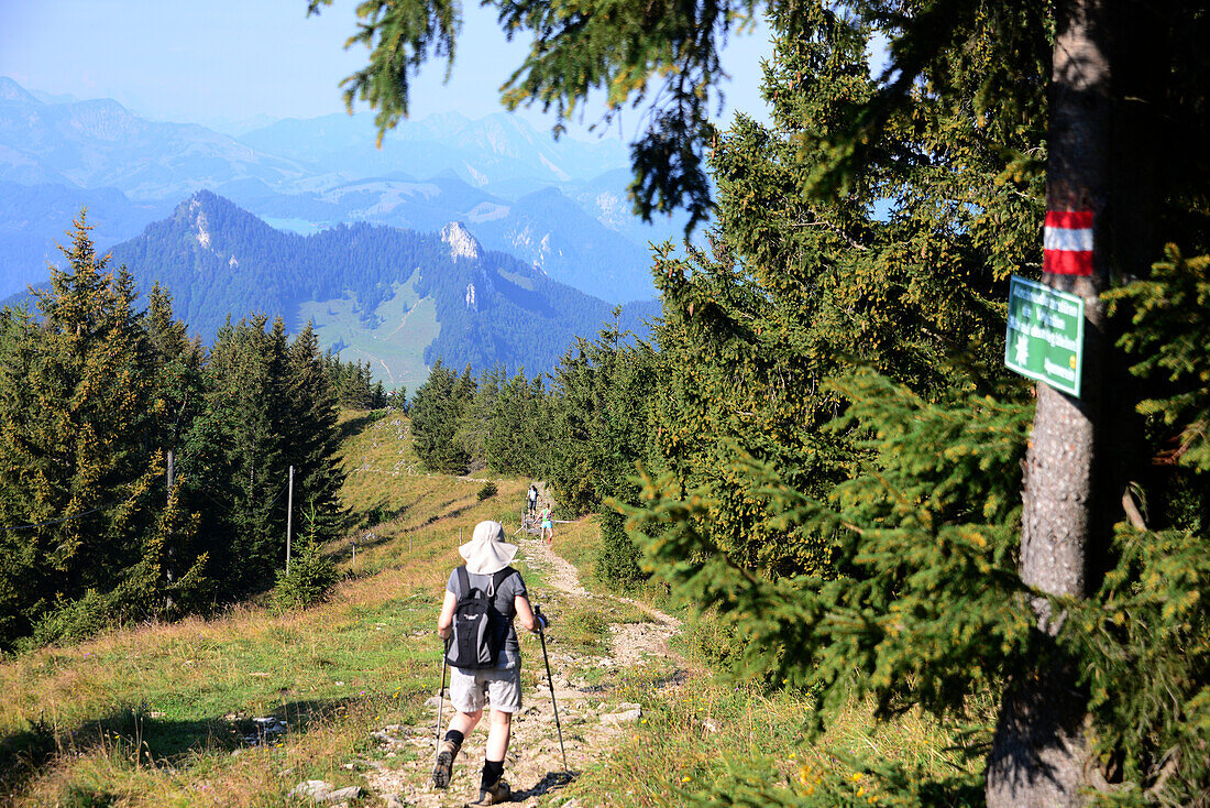 hiking on the Hochries over Samerberg, Chiemgau county, Bavaria, Germany