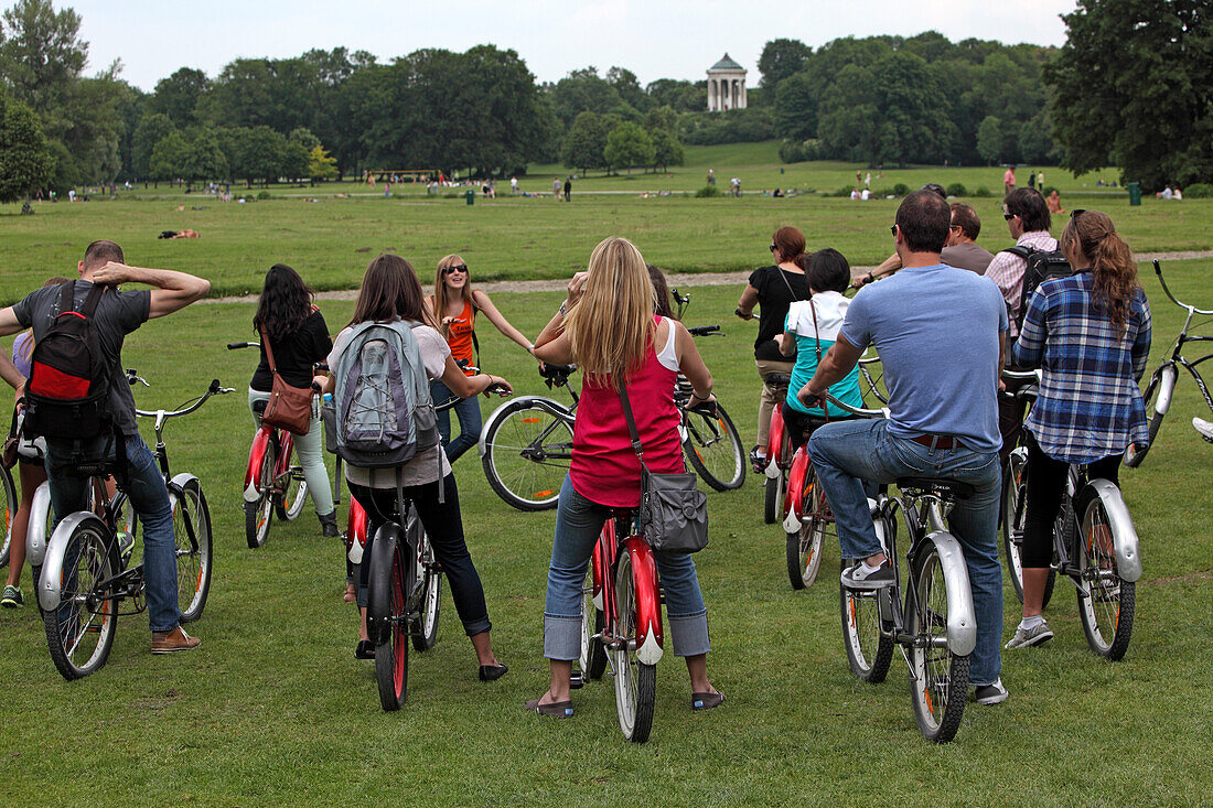 Bike tour in the English garden with Monopteros, Englischer Garten, Munich, Bavaria, Germany