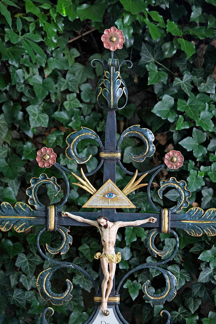 traditional wrought iron cross, cemetery, Bogenhausen, Munich, Bavaria, Germany