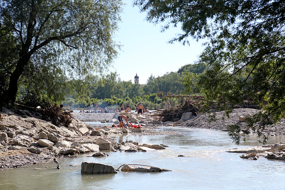 Summer afternoon, Flaucher area, river Isar, Thalkirchen, Munich, Bavaria, Germany