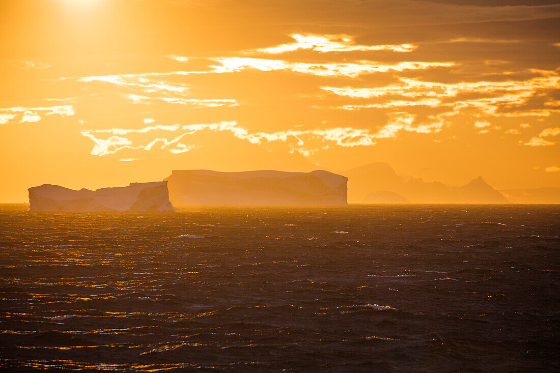 Eisberge bei Sonnenuntergang, Südshetland-Inseln, Antarktis