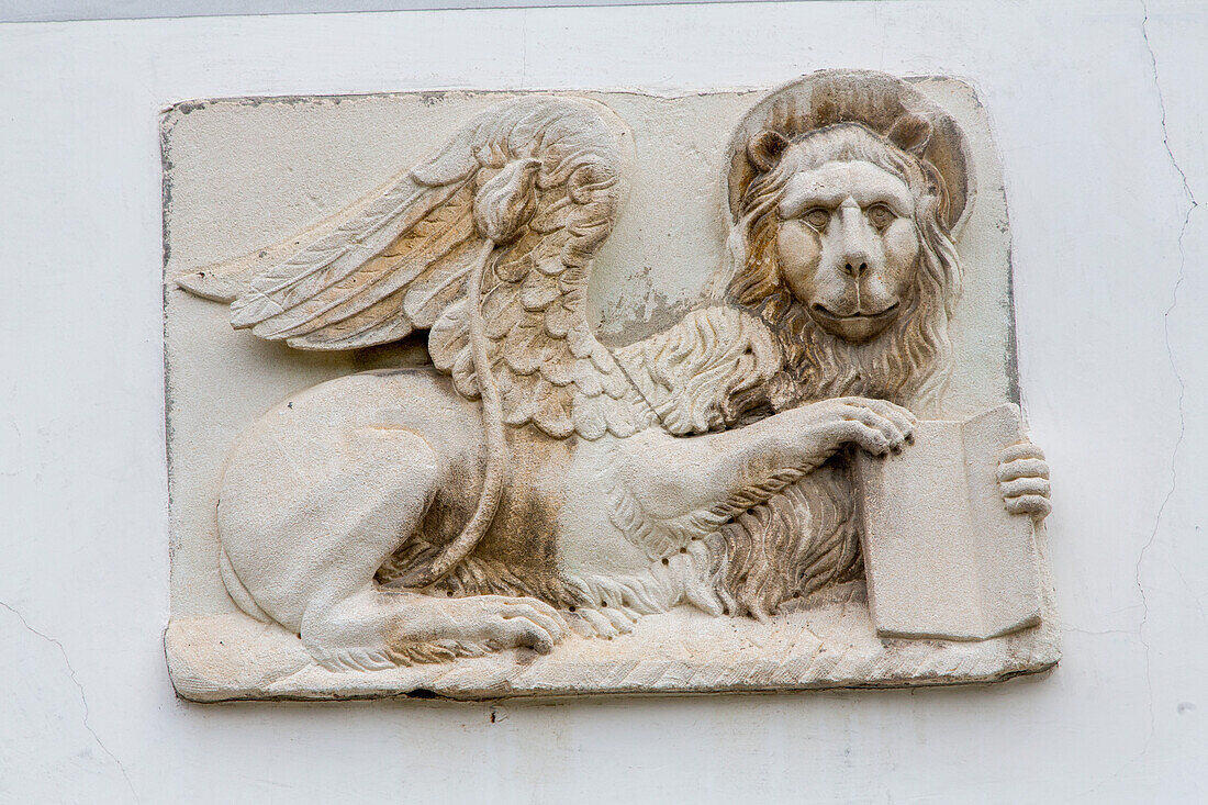 Lion of Saint Mark, winged lion, Venice, symbol, stone relief, nobody, Chioggia, Italy