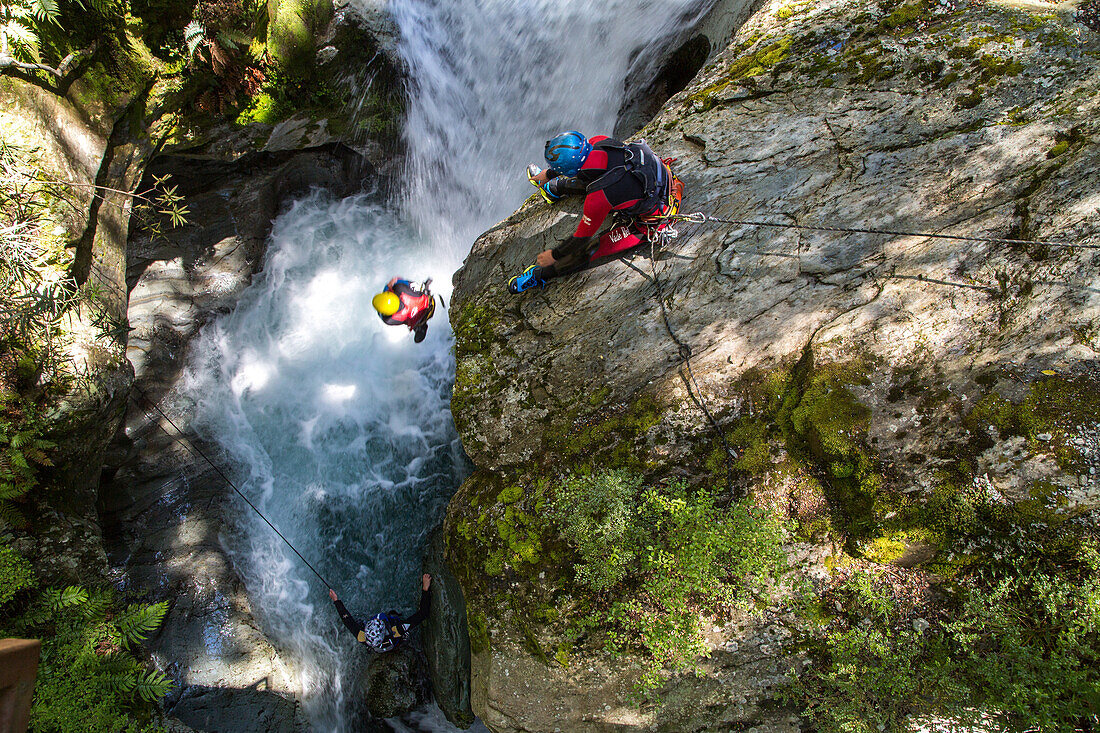 Canyoning, adventure water sport, abseil, white water, Routeburn Track, National Park, South Island, New Zealand