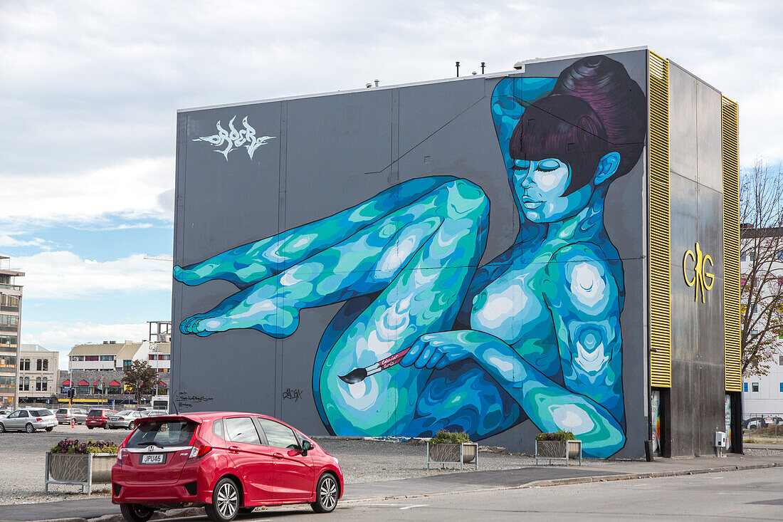 Wall mural, naked blue woman, Calendar Girls Gentleman's Club, strip club, Christchurch, South Island, New Zealand