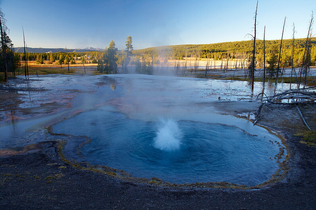 Sunset at Firehole Spring , Lower Geyser Basin , Yellowstone National Park , Wyoming , U.S.A. , America