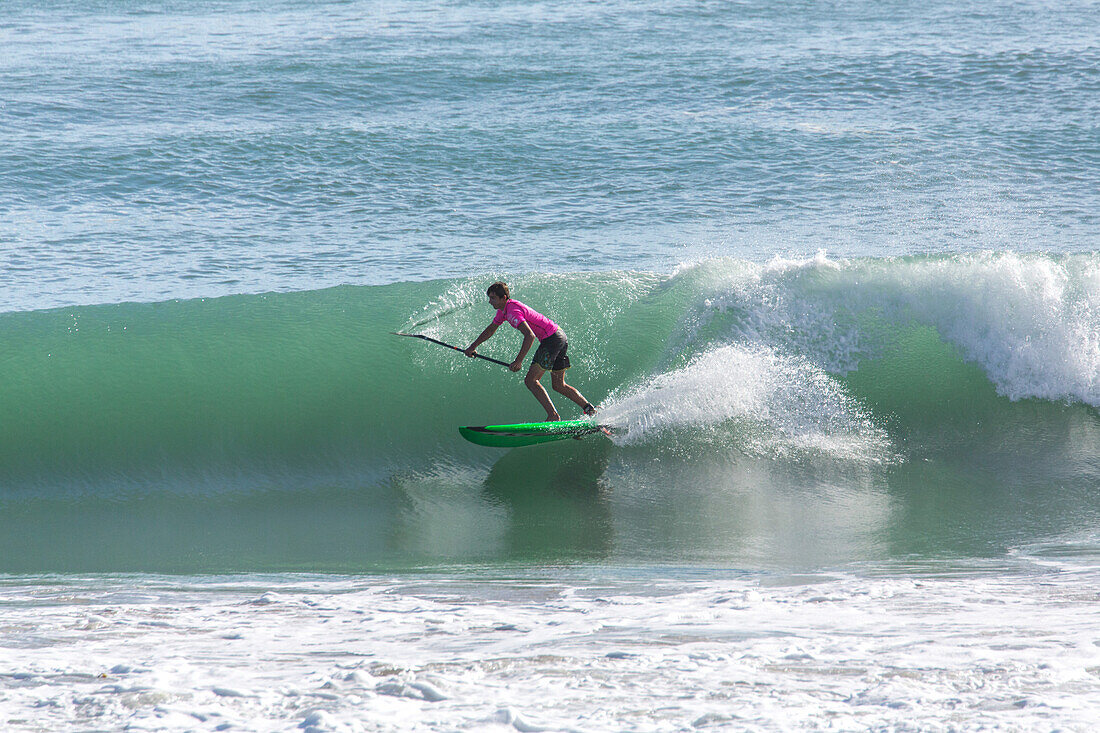 stand up paddle surfer, SUP, standup paddleboarding, water sport, Papamoa Beach, holiday beach, surf beach, Tauranga, North Island, New Zealand