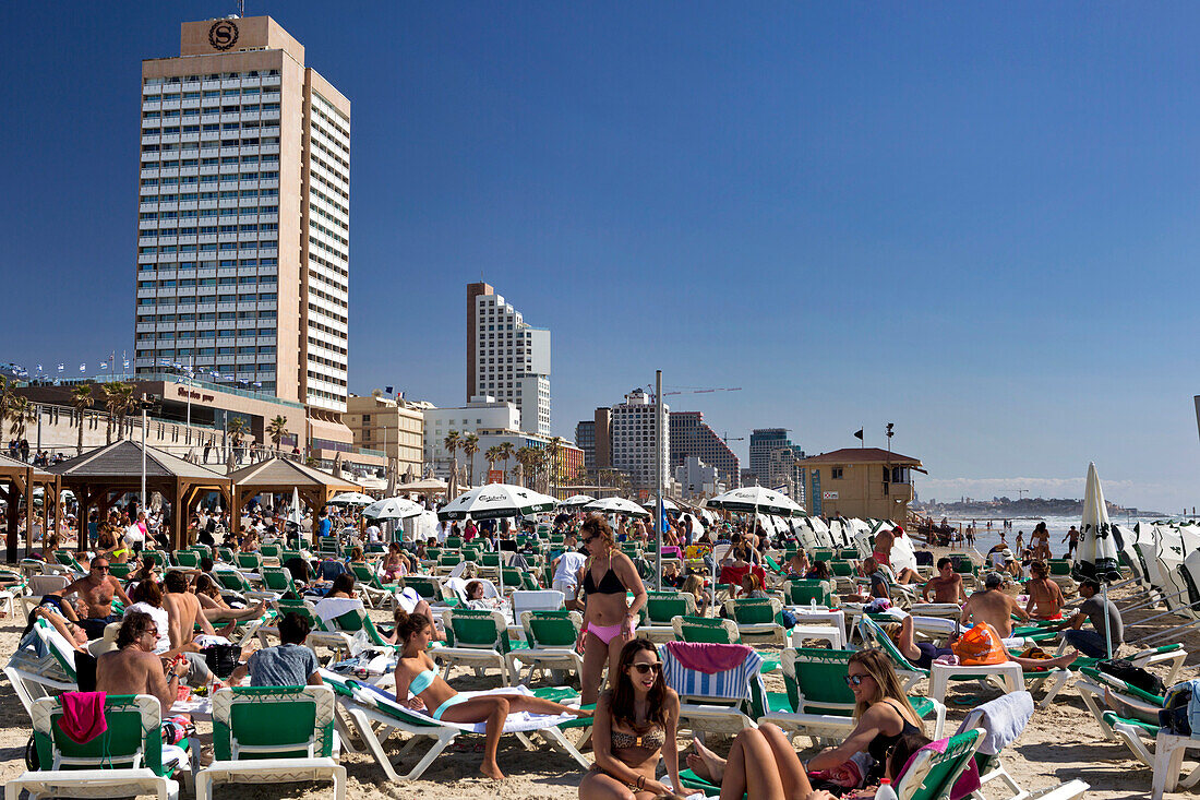 Busy beach day, Tel-Aviv, Israel